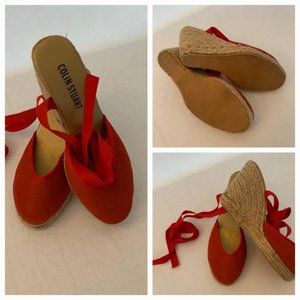 EUC Sz 7 Colin Steward Lace Up Ballerina Wedge Godess Sandles
